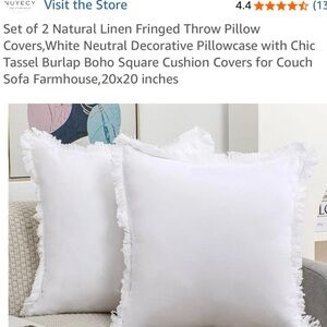 NUYECY 2 Pk Natural Linen Fringed Throw Pillow Covers,White Boho Farmhouse,20x20
